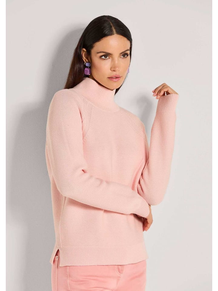 

MADELEINE Классический хлопковый свитер со стойкой, нежно-розового цвета