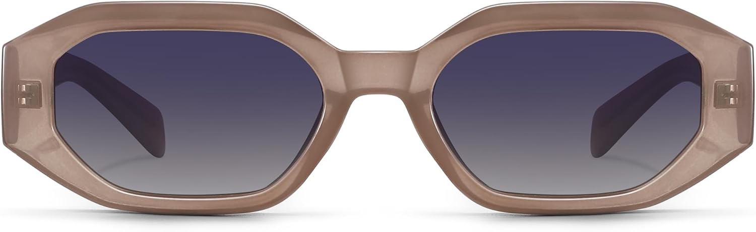 

Ретро поляризованные солнцезащитные очки прямоугольной/шестиугольной формы для женщин, модные винтажные солнцезащитные очки в узкой шестиугольной оправе из ацетата в стиле 90-х Nuptam, Champagne Frame/Gradient Grey Blue Lens