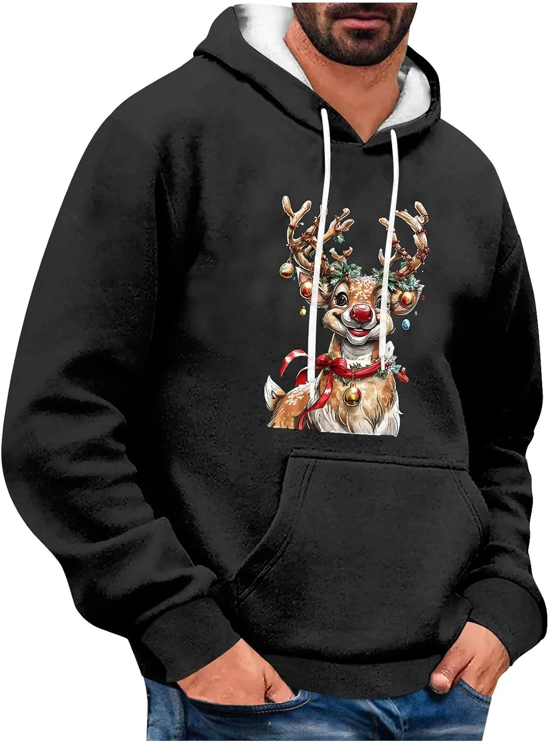 

Толстовка с капюшоном для мужчин с принтом енота в рождественской шапке