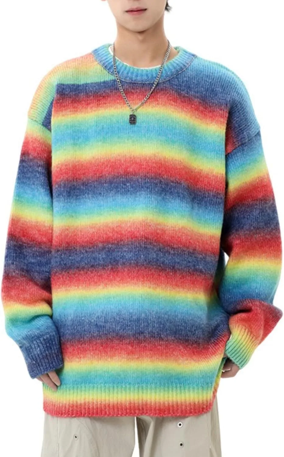 

POHADON мужской оверсайз свитер с цветными блоками и полосками