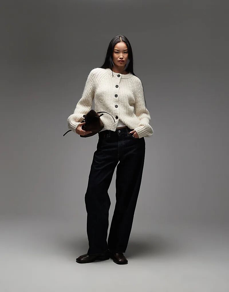 

& Other Stories кардиган из альпаки и шерсти крупной вязки с рукавами-фонариками кремового цвета