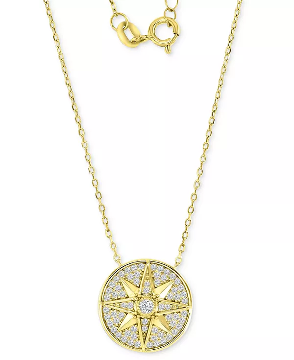 

Ожерелье с подвеской в виде диска компаса, украшенное кубическими цирконами, из стерлингового серебра с 14-каратным золотом, длина 16 дюймов + удлинитель 2 дюйма Macy'S, gold