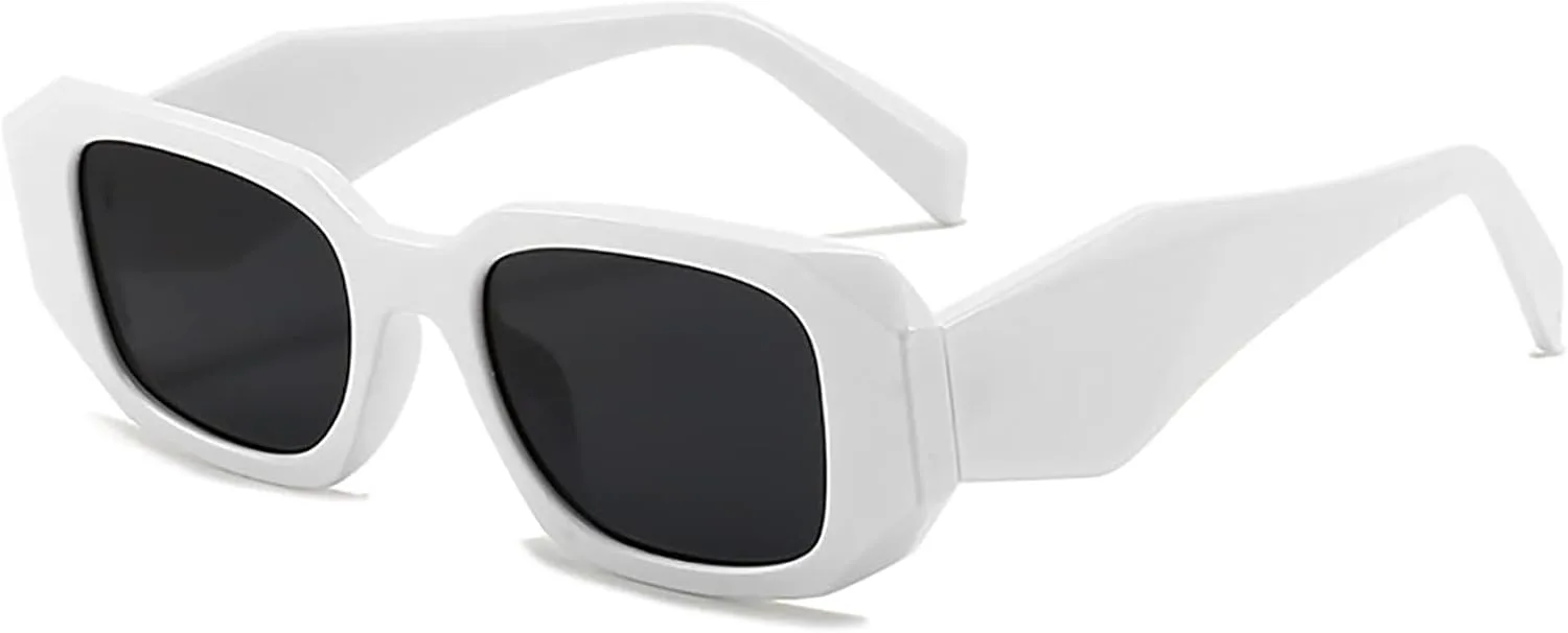 

Модные прямоугольные солнцезащитные очки для женщин и мужчин в стиле ретро 90-х с толстой оправой, аксессуары в стиле Y2K Mriendao, White Frame\grey Lens