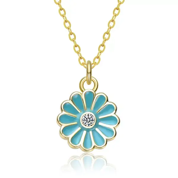 

Ожерелье с подвеской в виде цветка из стерлингового серебра 14 карат, позолоченного цветной эмалью и кубическим цирконием Gigigirl, blue