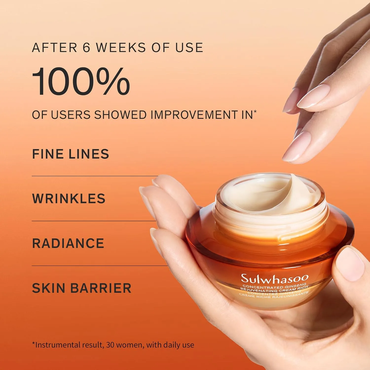 Sulwhasoo Concentrated Ginseng Rejuvenating Cream Rich - антивозрастной увлажняющий крем с корейским женьшенем, пептидами и ретинолом для упругости и питания кожи, 50 мл — фото 3