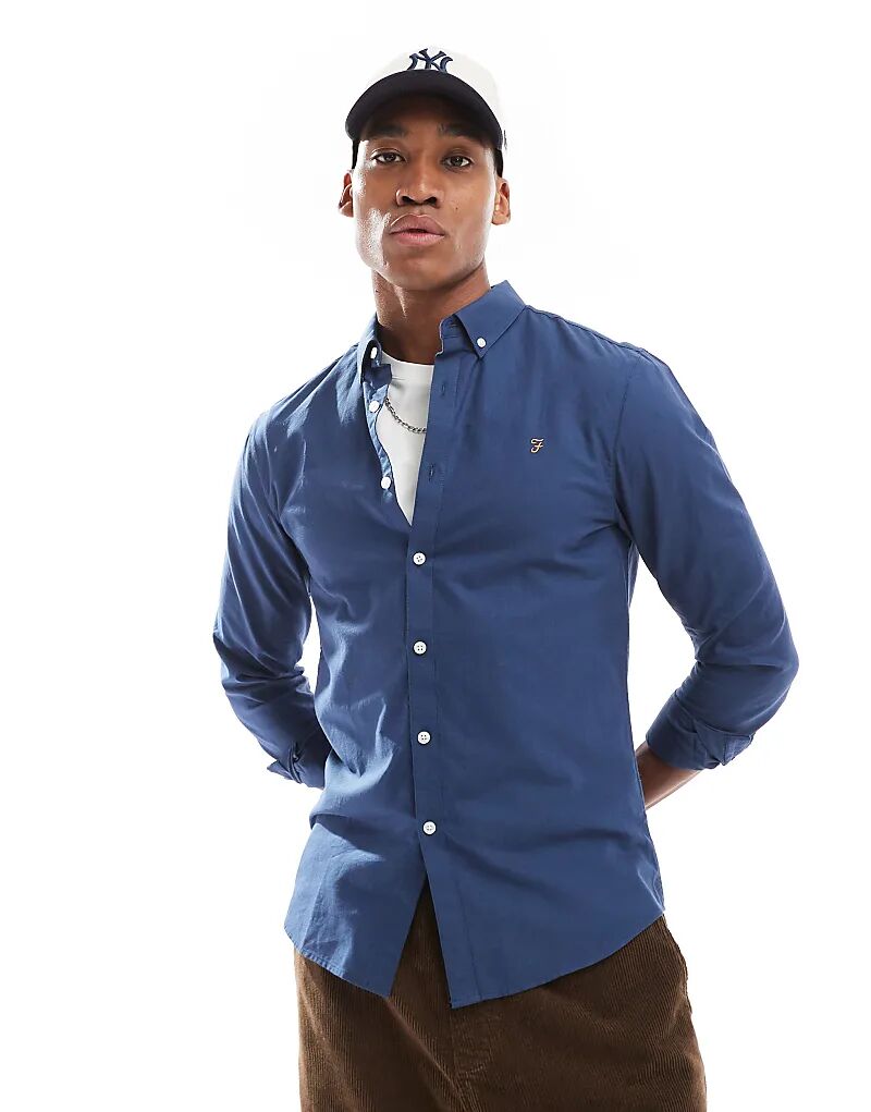 

Рубашка Brewer slim fit Oxford с длинными рукавами синего цвета Farah