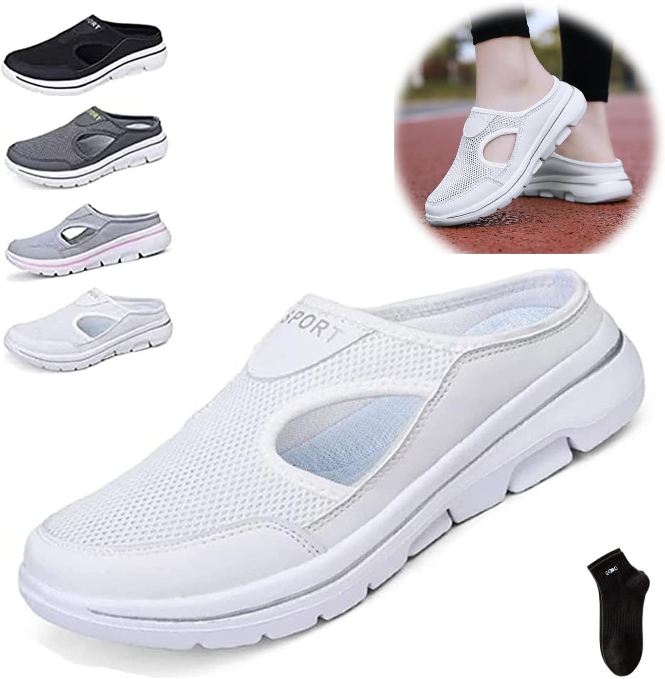 

Мужские комфортные дышащие спортивные сандалии с поддержкой, спортивные сандалии без каблука из дышащей сетки, высокоэластичная противоскользящая обувь для ходьбы для мужчин и женщин Firtideti, белый