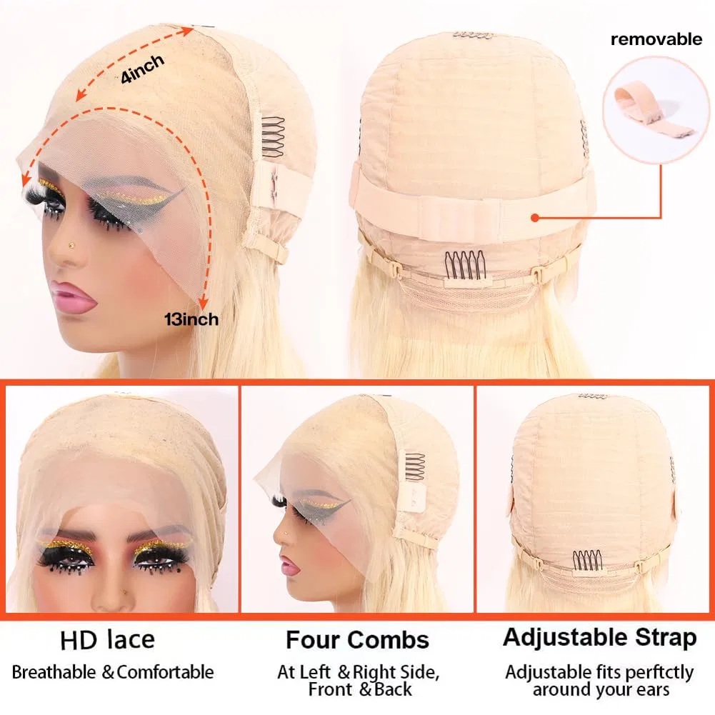 Женский парик из натуральных волос «13x4 Lace Front Bob» блонд от HUIWANYAN Hihmarm, 613 Coloured Lace Front Wig — фото 4