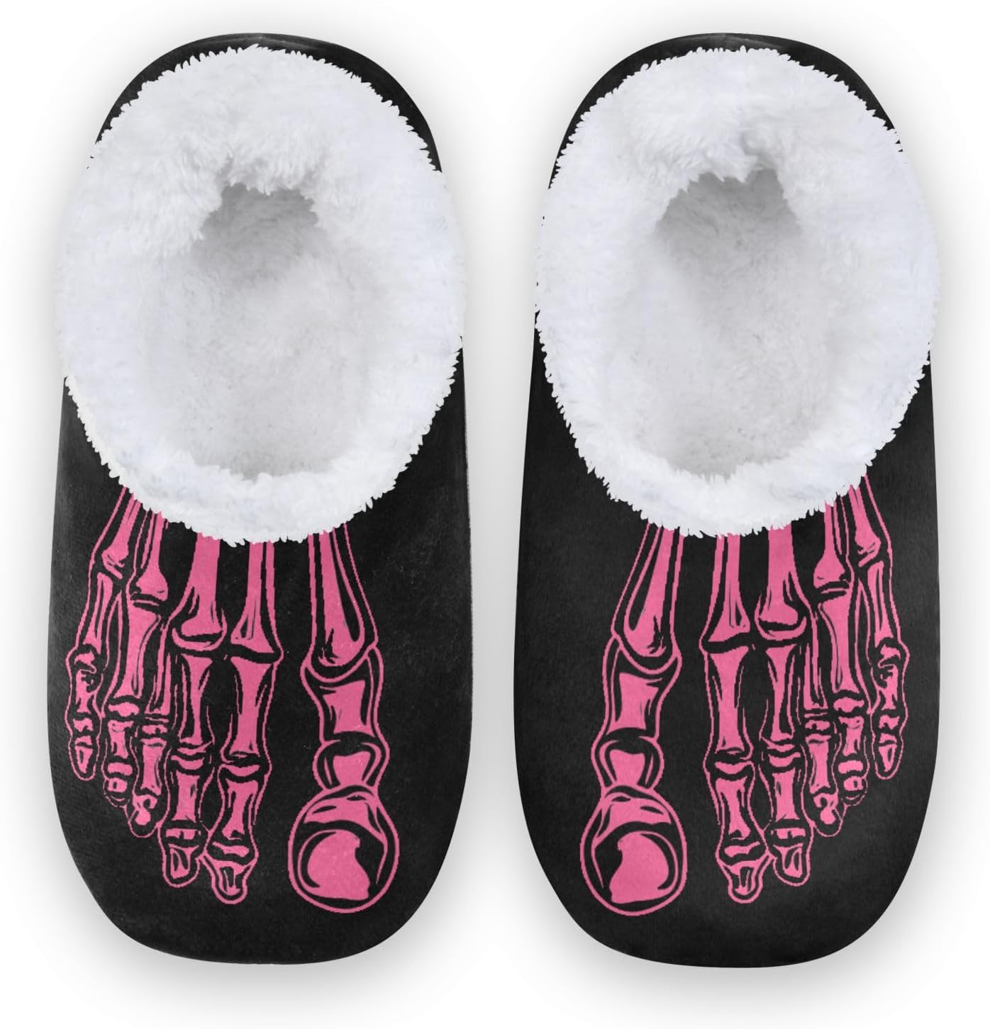 

Домашние зимние тапочки DOMIKING с рисунком скелета, пушистой нескользящей мягкой подошвой, уютные домашние тапочки для мужчин и женщин. Подходят как мужчинам, так и женщинам, розовый