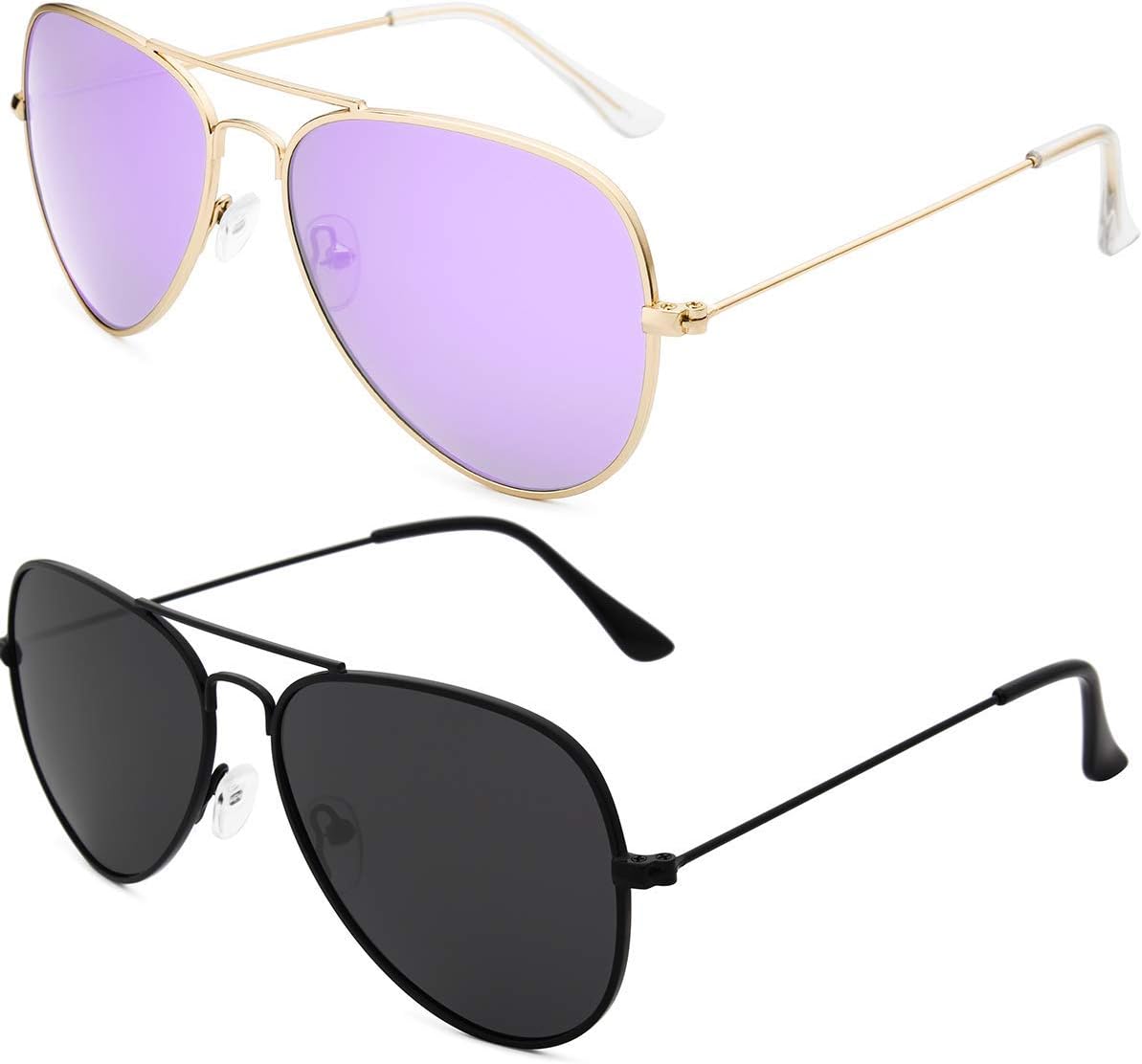 

Солнцезащитные очки Livho для мужчин и женщин, авиаторские, поляризованные, с металлическими зеркальными линзами, защита от УФ-излучения UV 400, Gold Purple+black Grey