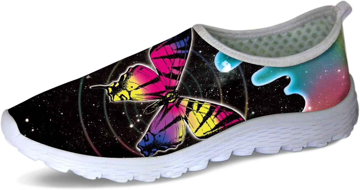 

Женские и мужские слипоны Forchrinse с цветочным принтом и корги, мягкая сетка, кроссовки для прогулок, спортивные, повседневные, для путешествий, дышащие, Rainbow Star Butterfly