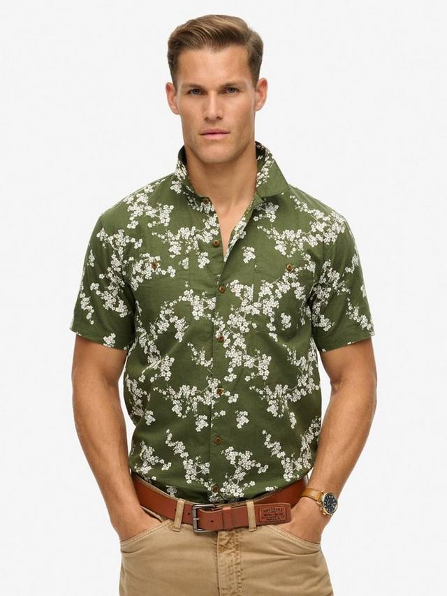 

Льняная рубашка Regular Fit с цветочным принтом для пляжа Superdry, Olive Blossom