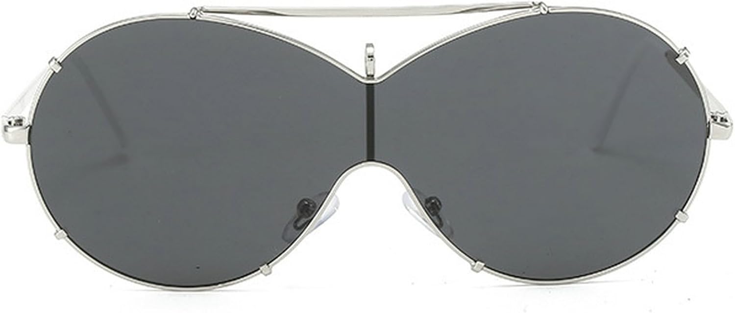 

Большие солнцезащитные очки-пилот для женщин, модные, в крупной оправе, цельные, солнцезащитные очки-маска, стильные, в металлической оправе, овальной формы mincl, Black