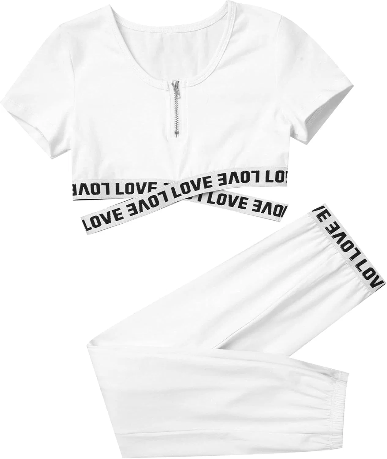 Детский спортивный костюм Mufeng, топ и леггинсы, Short Sleeve White — фото 3