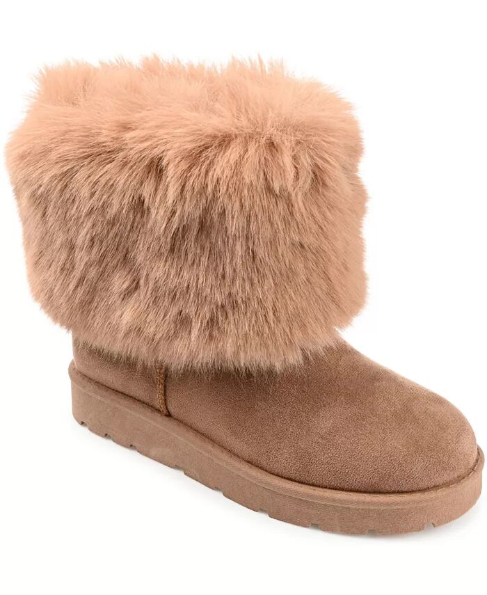 Женские сапоги Shanay Lug Sole Faux Fur для холодной погоды Journee Collection, коричневый/бежевый