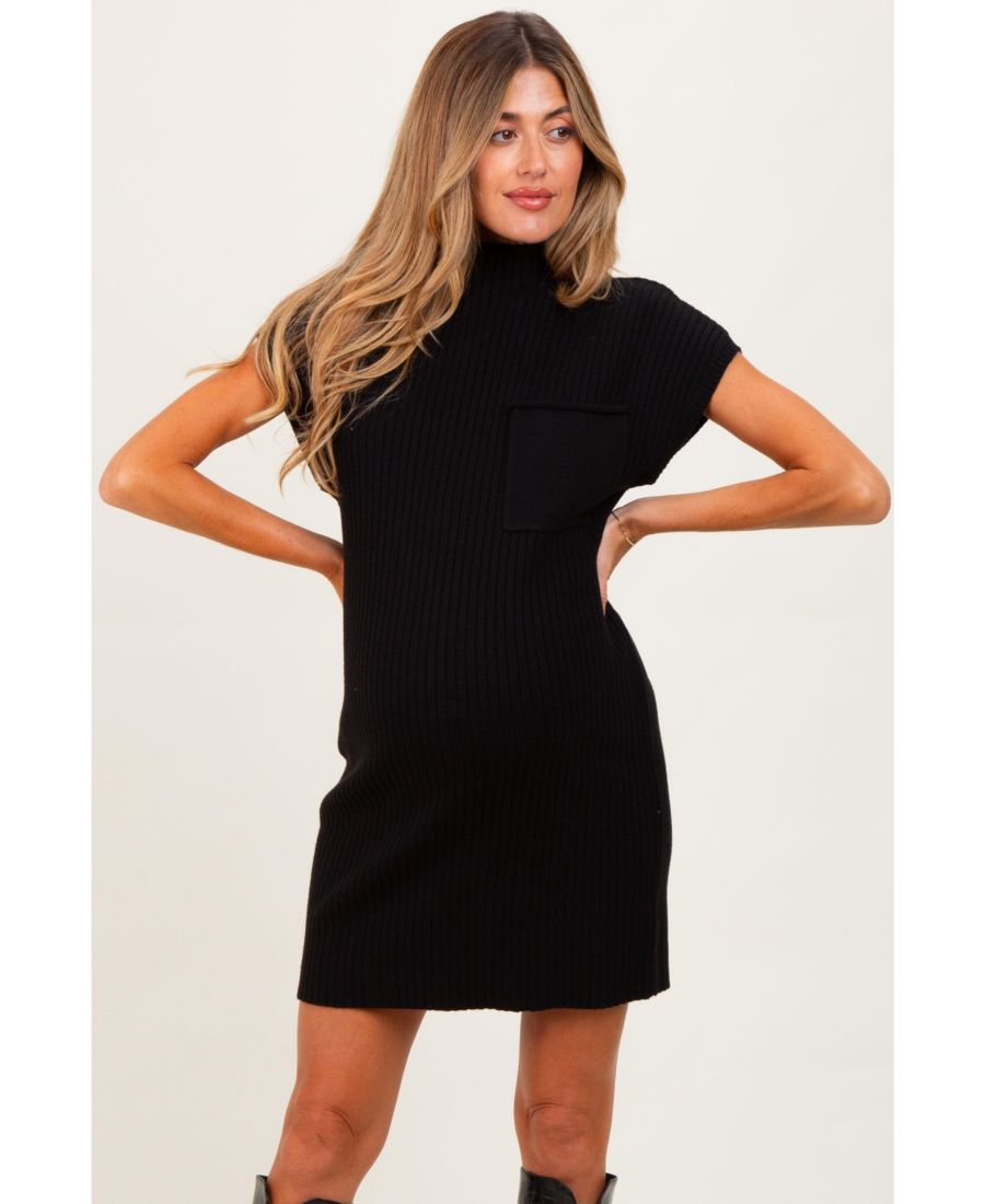 

Платье-свитер для беременных бордового цвета в рубчик с короткими рукавами Pinkblush, Black