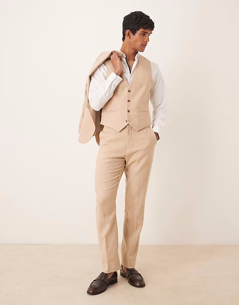 

Узкие брюки из шерстяной смеси цвета верблюжьей шерсти Asos Design