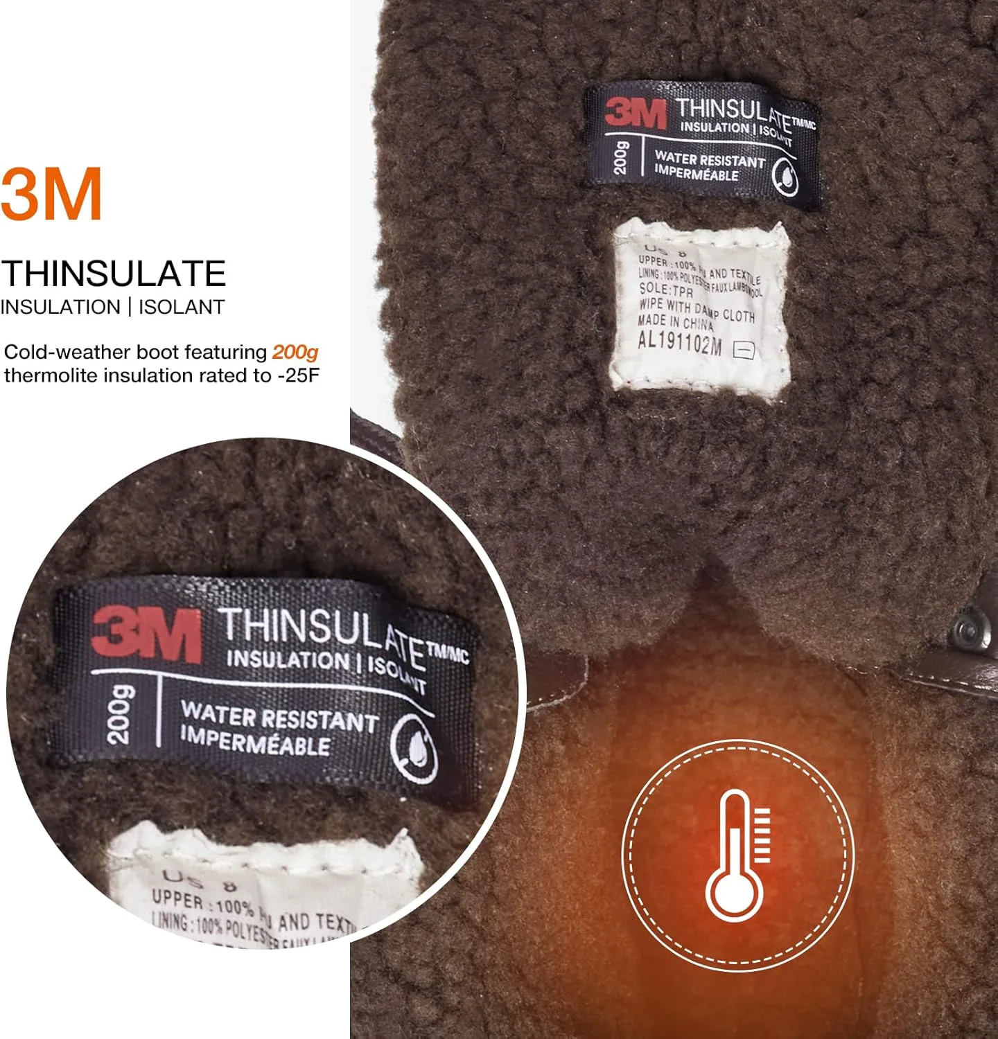 

Водонепроницаемые зимние сапоги ALEADER для мужчин с утеплителем Thinsulate, темно-коричневый