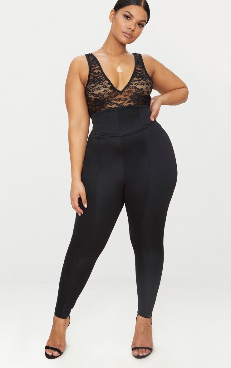 

PrettyLittleThing Плюс черные леггинсы с очень высокой талией