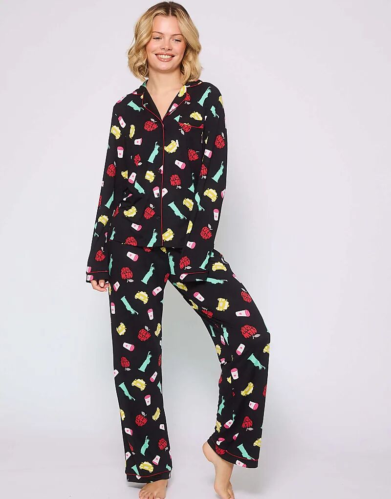 

Традиционный пижамный комплект с длинными рукавами и застежкой на пуговицы, черного цвета