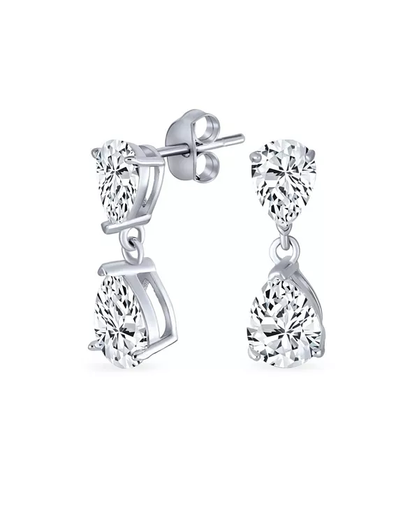 

Элегантные классические простые серьги-подвески с кубическим цирконием 5 карат, прозрачным двойным каплевидным грушевидным солитером из серебра 925 пробы, размер 8 мм Bling Jewelry, clear