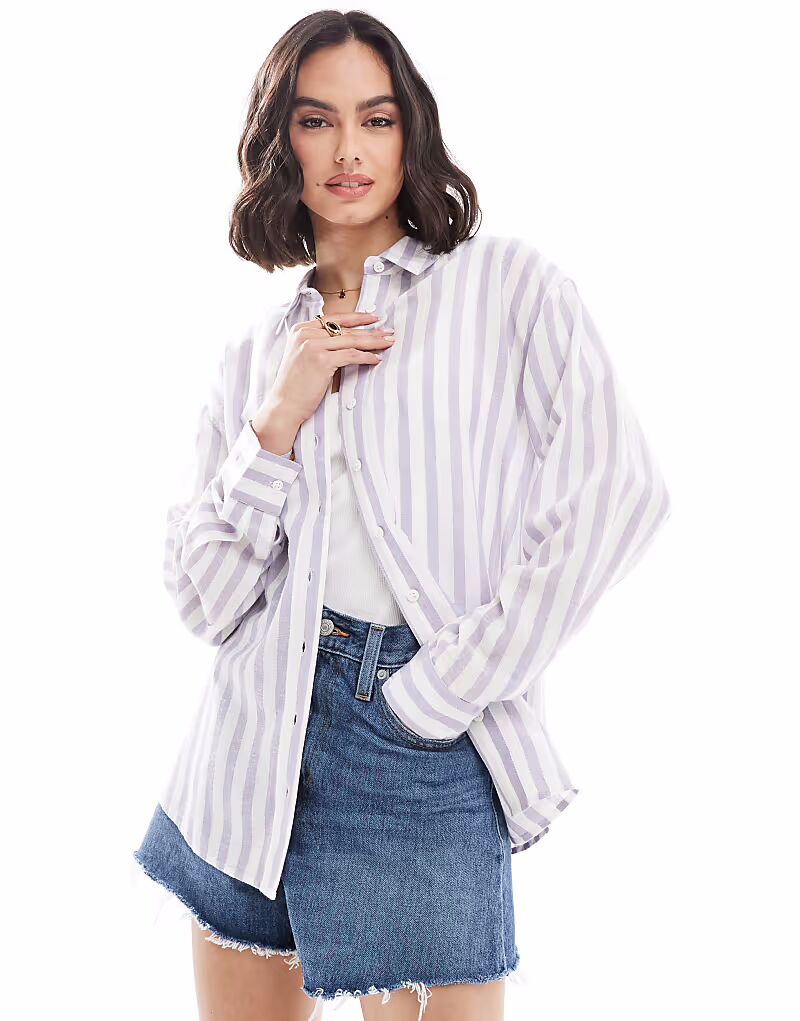 

Рубашка из льняной смеси в сине-белую полоску Asos Design