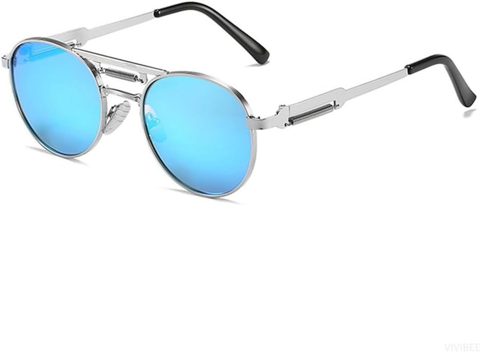 

Круглые солнцезащитные очки в стиле стимпанк, винтажные мужские, с защитой от УФ-излучения UV400, металлические, в стиле хип-хоп, женские, ретро-очки KTUCN, Silver Mirror Blue