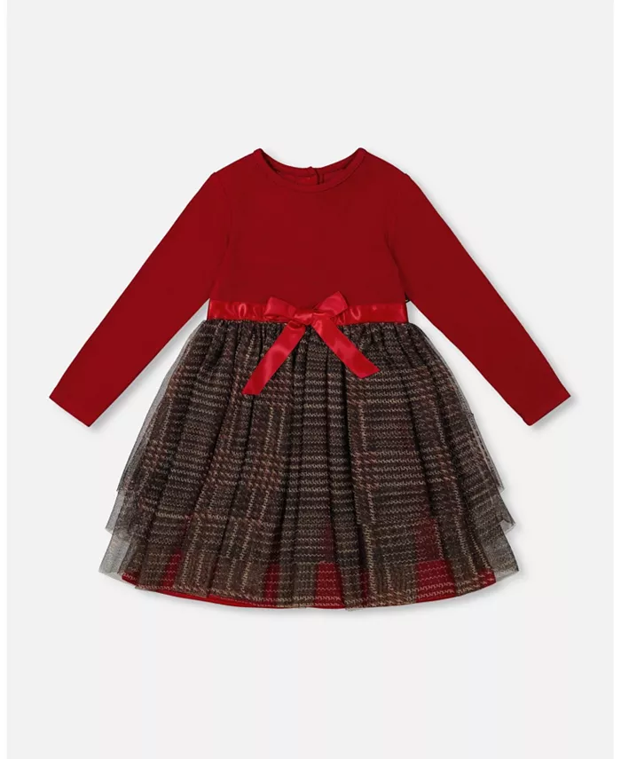 

Платье для девочек из двух материалов с юбкой из блестящего тюля Red Plaid Deux par Deux, красный