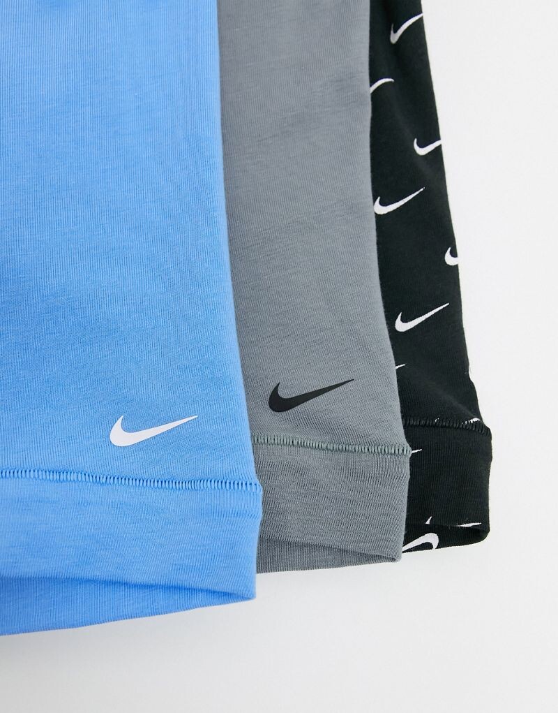 Комплект из 3 трусов-боксеров из эластичного хлопка Nike синего, серого и черного цвета — фото 4
