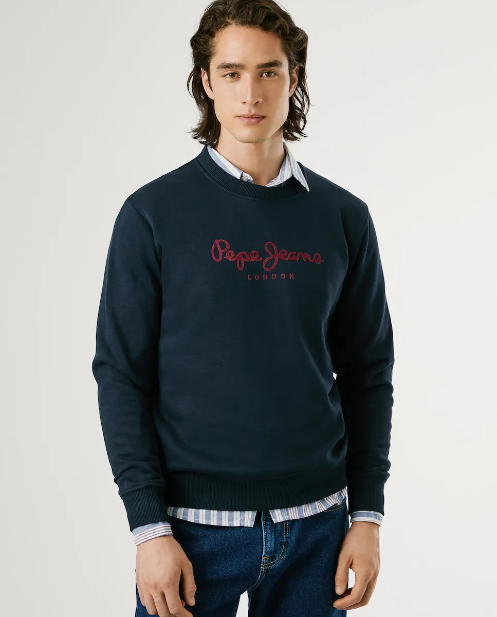 

Мужская толстовка с круглым вырезом и печатным логотипом Pepe Jeans, темно-синий