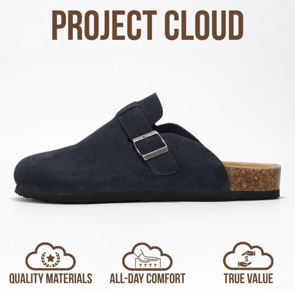 Мужские сабо Project Cloud - 100 натуральная кожа полного слоя, сабо с мемори-пеной для мужчин, поддержка свода стопы, пробковая стелька, противоскользящая подошва (Brooklyn), темно-синий — фото 3