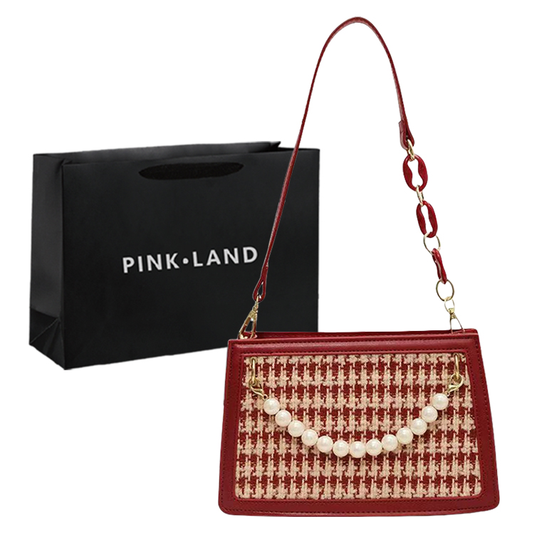 

PINK·LAND Вельюровая сумка через плечо с цепочкой, Houndstooth Pearl+Shopping Bag