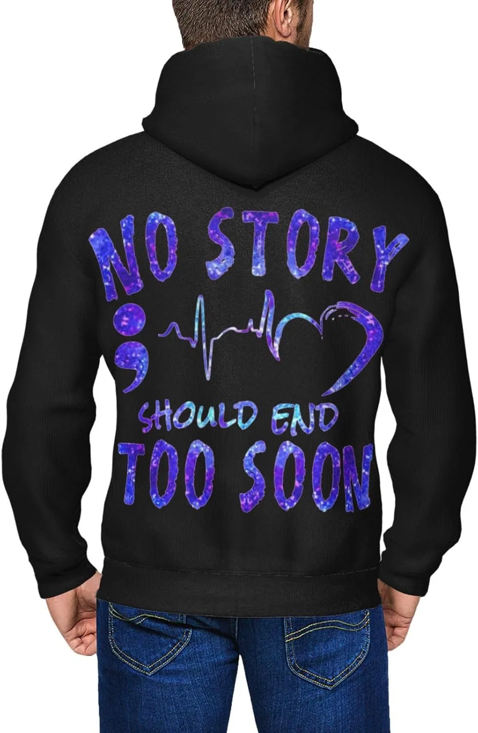 Толстовка с капюшоном мужская на молнии No Story Should End Too Soon Suicide Prevention Awareness Generic, черный — фото 2