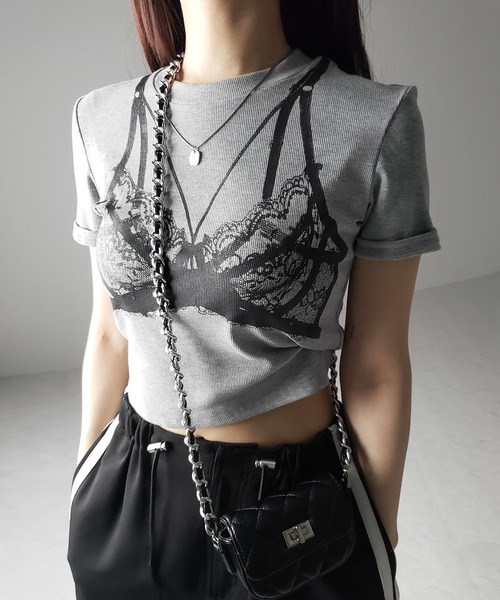 

Me+em select Кружевная укороченная футболка с коротким рукавом, Me+em, серый