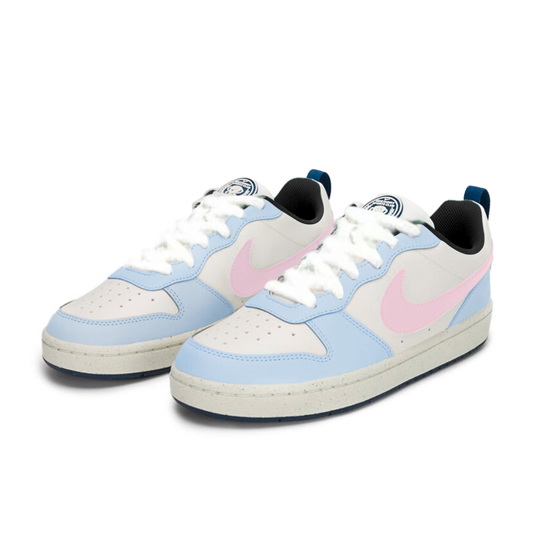 Nike Court Borough Sea Salt Peach нескользящие устойчивые к истиранию низкие кроссовки для скейтбординга Blue Pink детские — фото 4