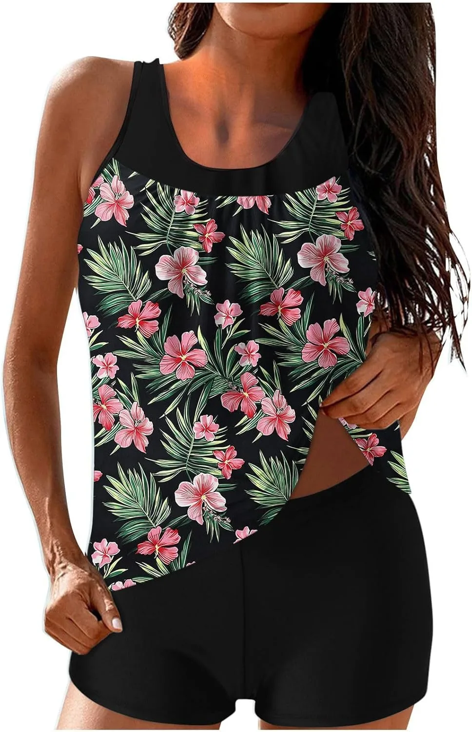 Женский купальник танкини с шортами для плавания Casual Hawaii, корректирующий фигуру, скромный Generic, зеленый