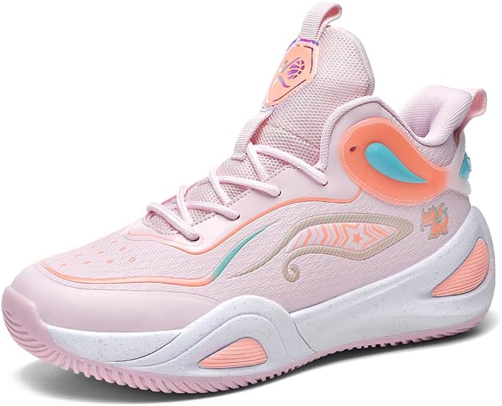 

Баскетбольные кроссовки унисекс для женщин и мужчин, высокие, с противоскользящей и износостойкой подошвой, для занятий спортом на открытом воздухе, волейболом, фитнесом и амортизацией Generic, розовый