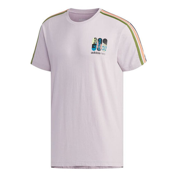 

Футболка neo m cs skt tee 2 contrasting colors stripe skateboard printing short sleeve purple pink Adidas, розовый