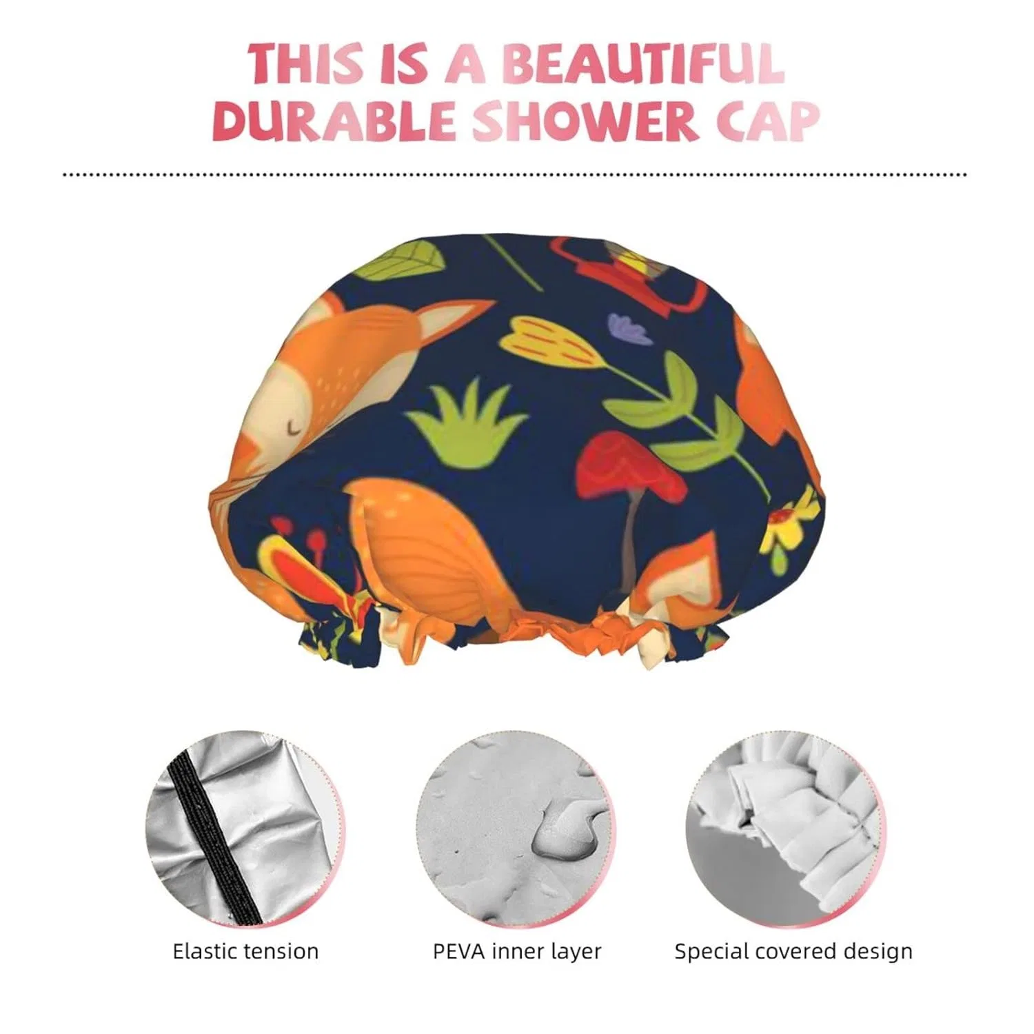 Женская шапочка для душа с милым принтом лисы и цветов Aroons — фото 3