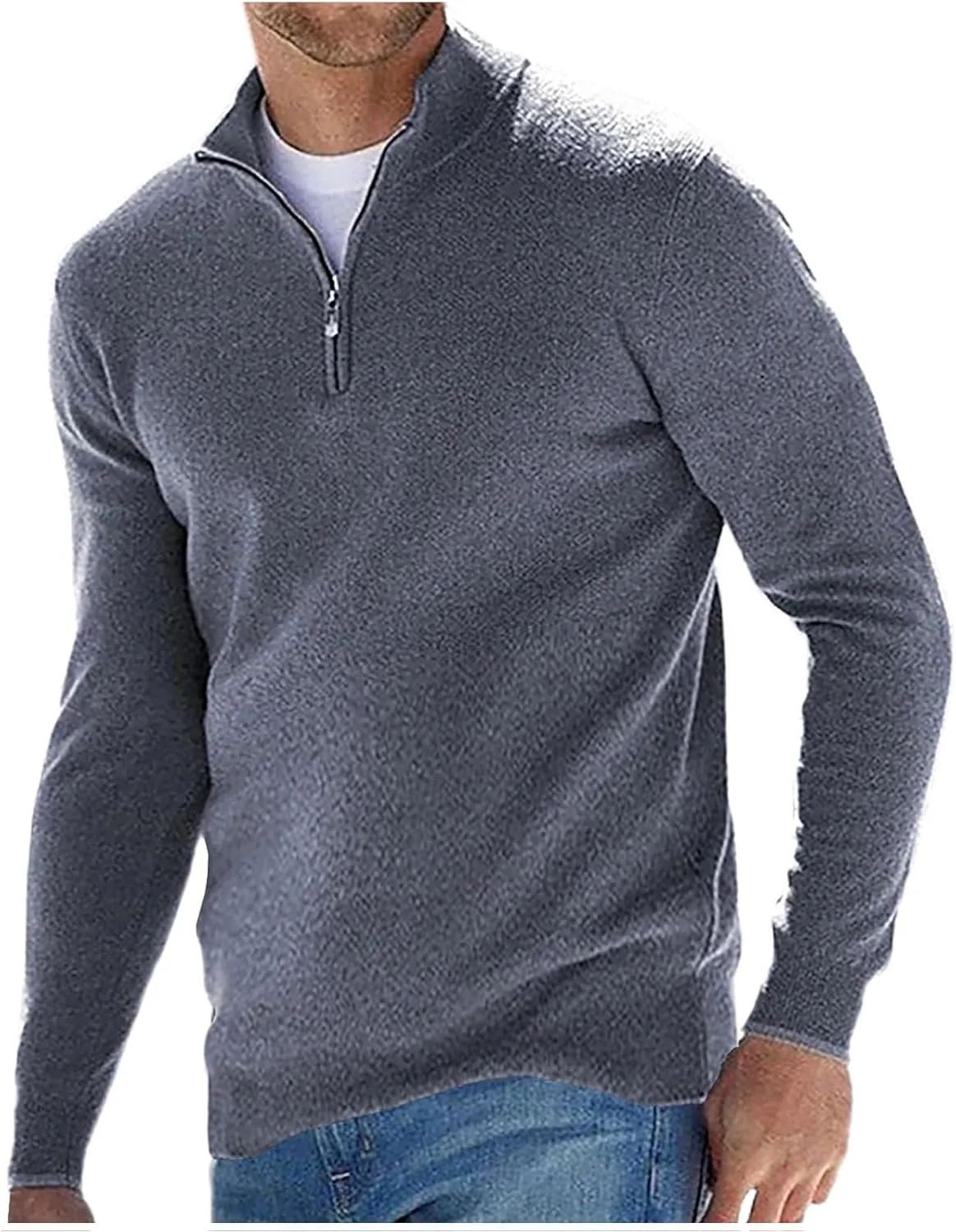 

Мужской свитер с четвертью молнии Slim Fit легкий вязаный с воротником стойкой