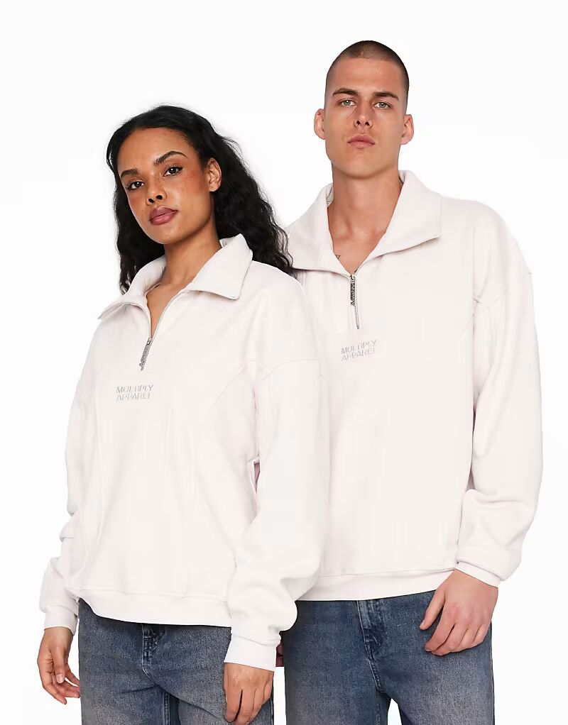 

Multiply Apparel - Day Explorer - толстовка свободного кроя в кремово-белом цвете с застежкой-молнией на половину длины