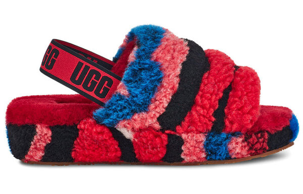 Сандалии пушистые, да, слайд-коллаж из кали Ugg, красный — фото 2