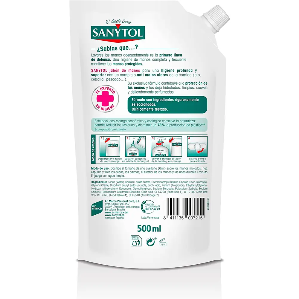 Мыло Sanytol jabón de manos antibacteriano cocina Sanytol, 500 мл. — фото 2