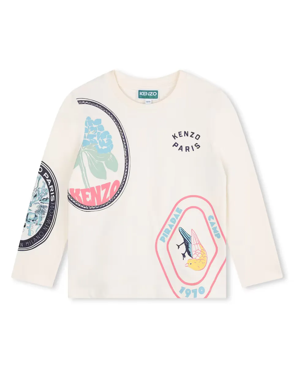 

Хлопковая футболка с принтом для девочки Kenzo Kids, цвет Crudo