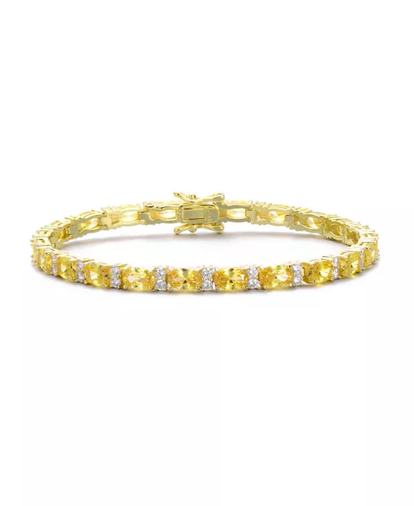 

Теннисный браслет из стерлингового серебра с цветными кубическими цирконами, покрытый белым золотом, 14-каратным золотом или 18-каратным розовым золотом Genevive, yellow
