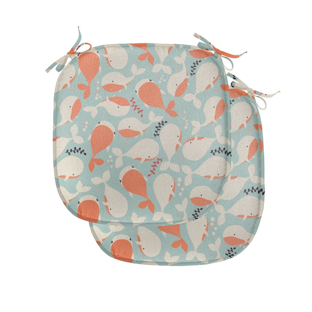 

Подушки для подводного обеденного стула ABAKUHAUS, морские животные, киты, декоративная водонепроницаемая подушка с ремнями для кухонных сидений, 40 см x 40 см — упаковка из 2 шт., бирюзовый кокосовый лосось