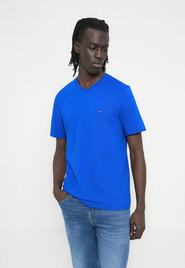 Футболка с v-образным вырезом и вышивкой флага, базовая футболка Tommy Hilfiger, Regal Blue — фото 4