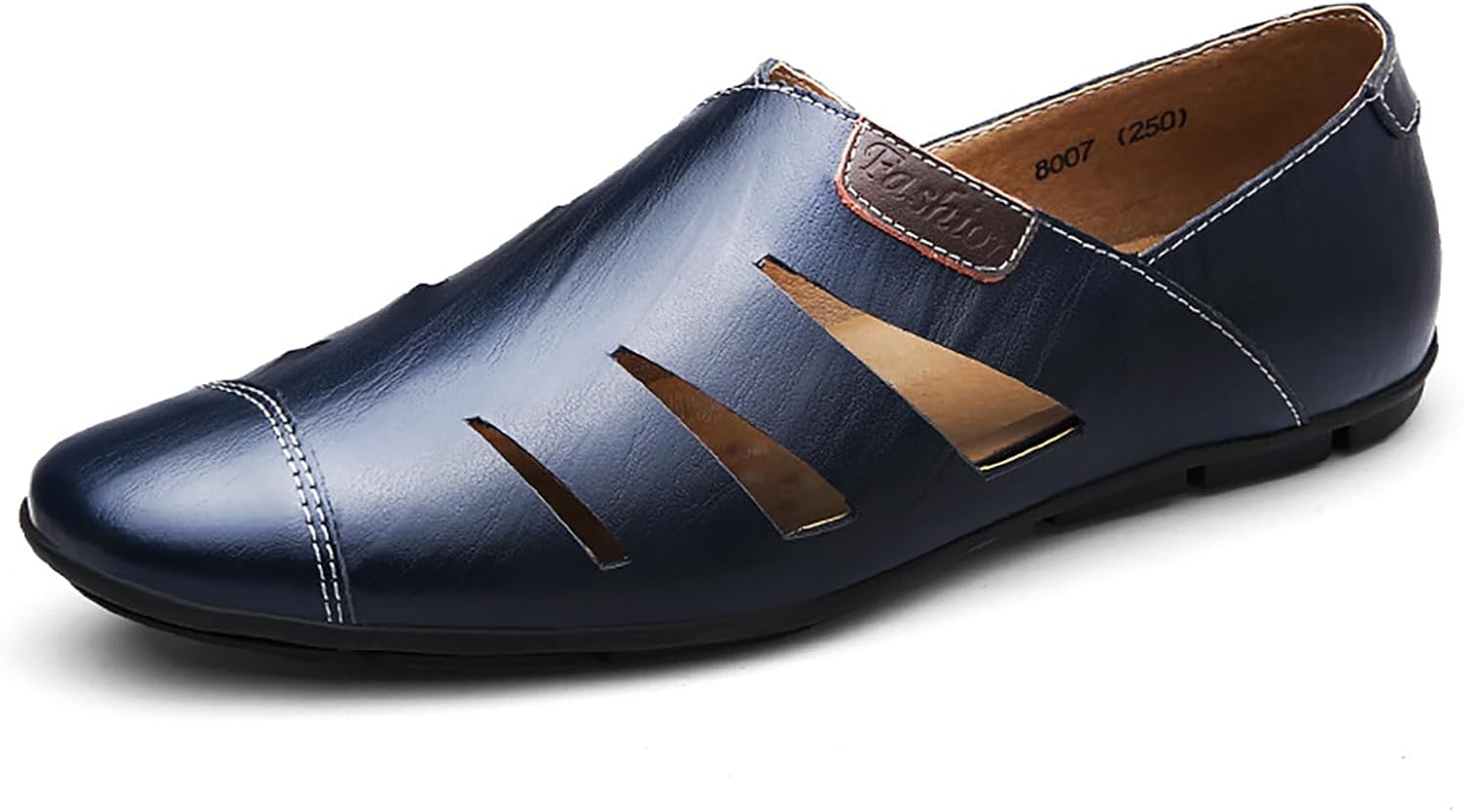 

Мужские кожаные сандалии с вырезами, удобные и дышащие, с закрытым носком, на плоской подошве, без шнурков, для работы, бизнеса и повседневной ходьбы Lvomu, синий