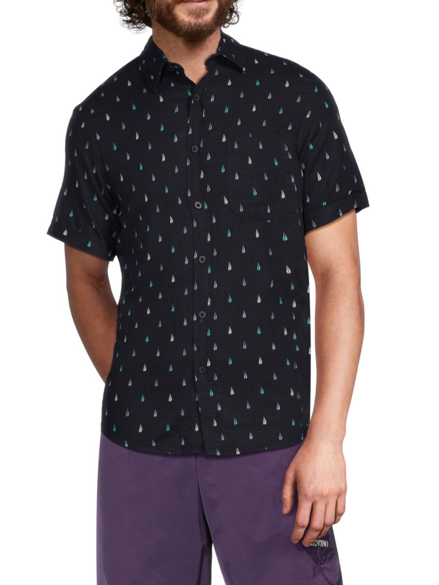 

Рубашка с короткими рукавами из льняной смеси с принтом Saks Fifth Avenue, цвет Navy Sea Green
