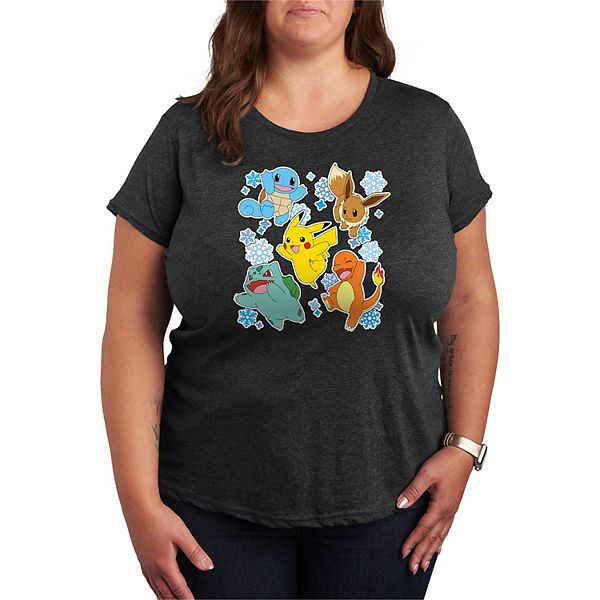 

Футболка с принтом Pokemon зимние стикеры, Plus size Licensed Character, Heather Charcoal